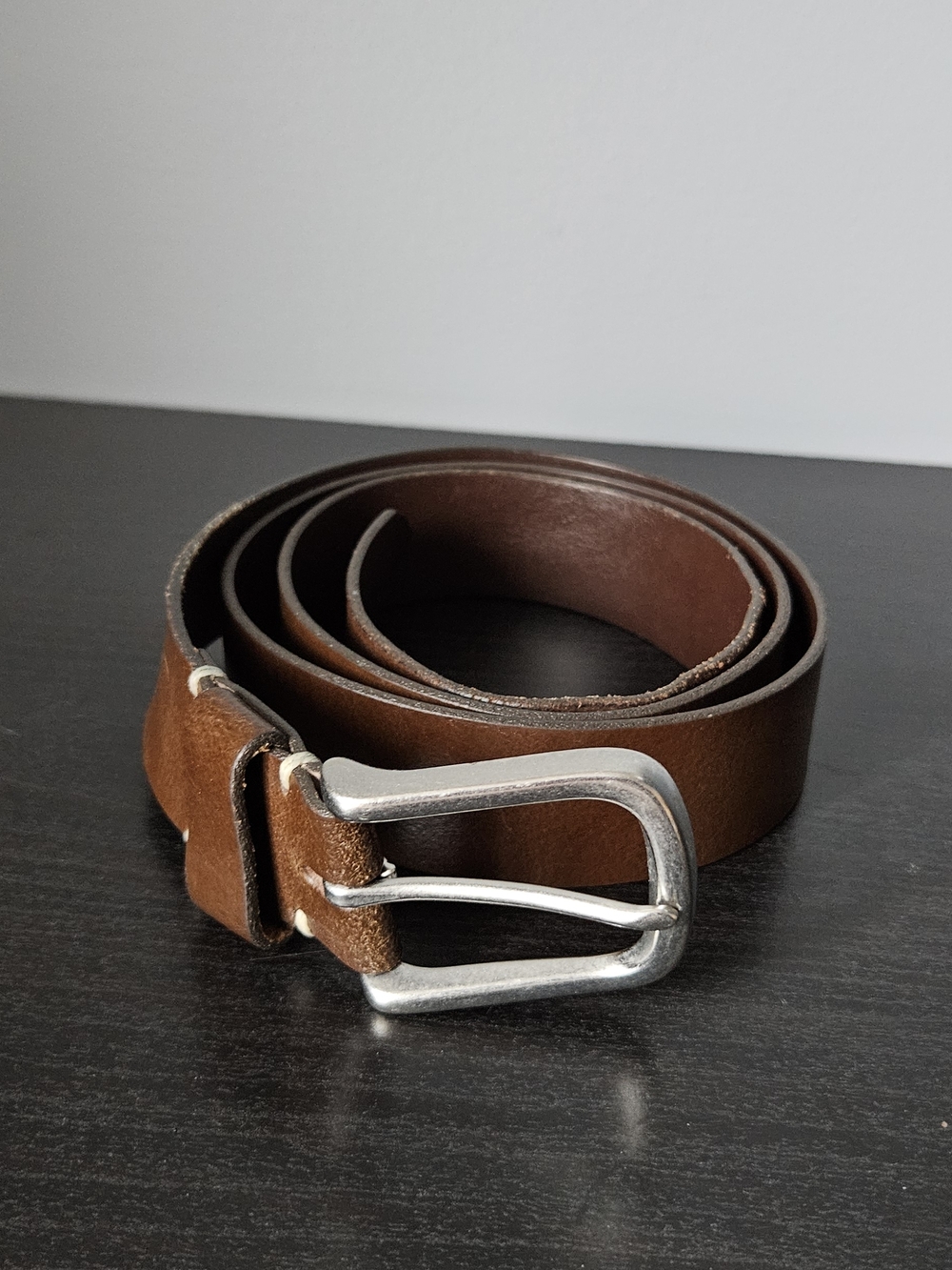 Eddie Bauer Brown Leather Men's Belt with Silver Buckle